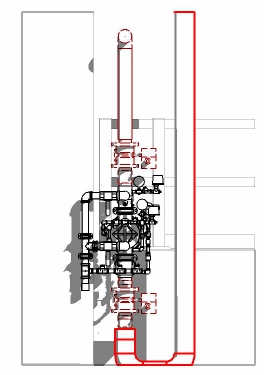 Revit 3D view — sprinkler riser of the light-rail depot